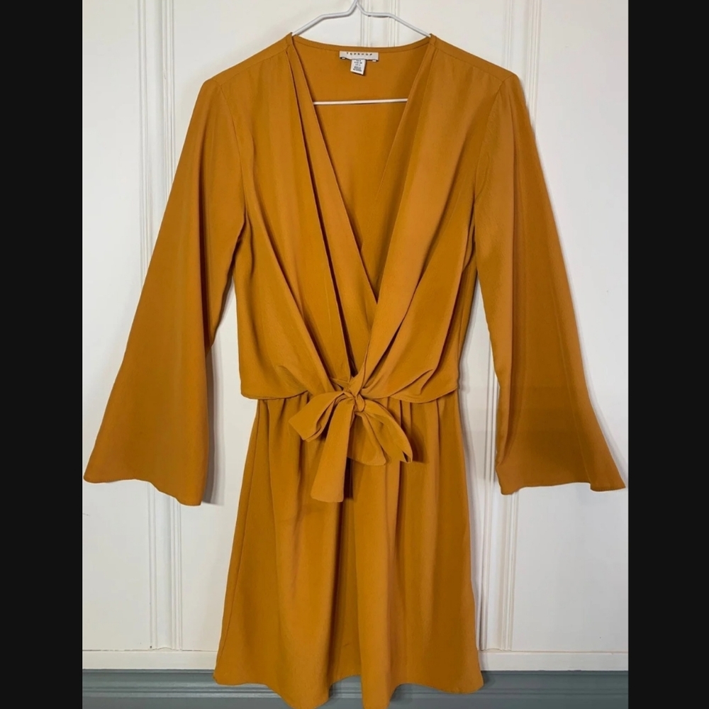 Topshop Tiffany Knot Mustard Yellow Mini Dress